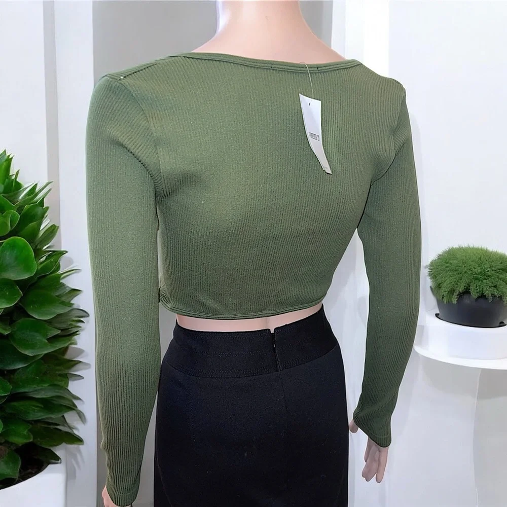New Forever 21 Cypress Green Wide Neck Cropped Top - Picture 10 of 16